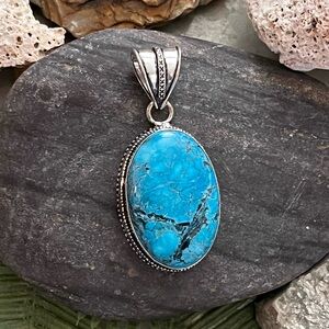 Handcrafted Large Natural Turquoise Gemstone Sterling Silver Pendant#46